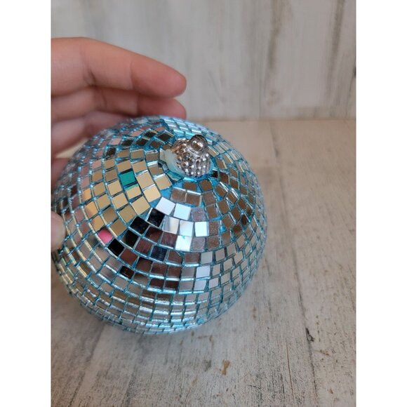 Blue Glass disco ball unique ornament Xmas dance vintage - Picture 13 of 14